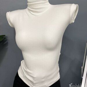 Rib Mock Neck White T-shirt